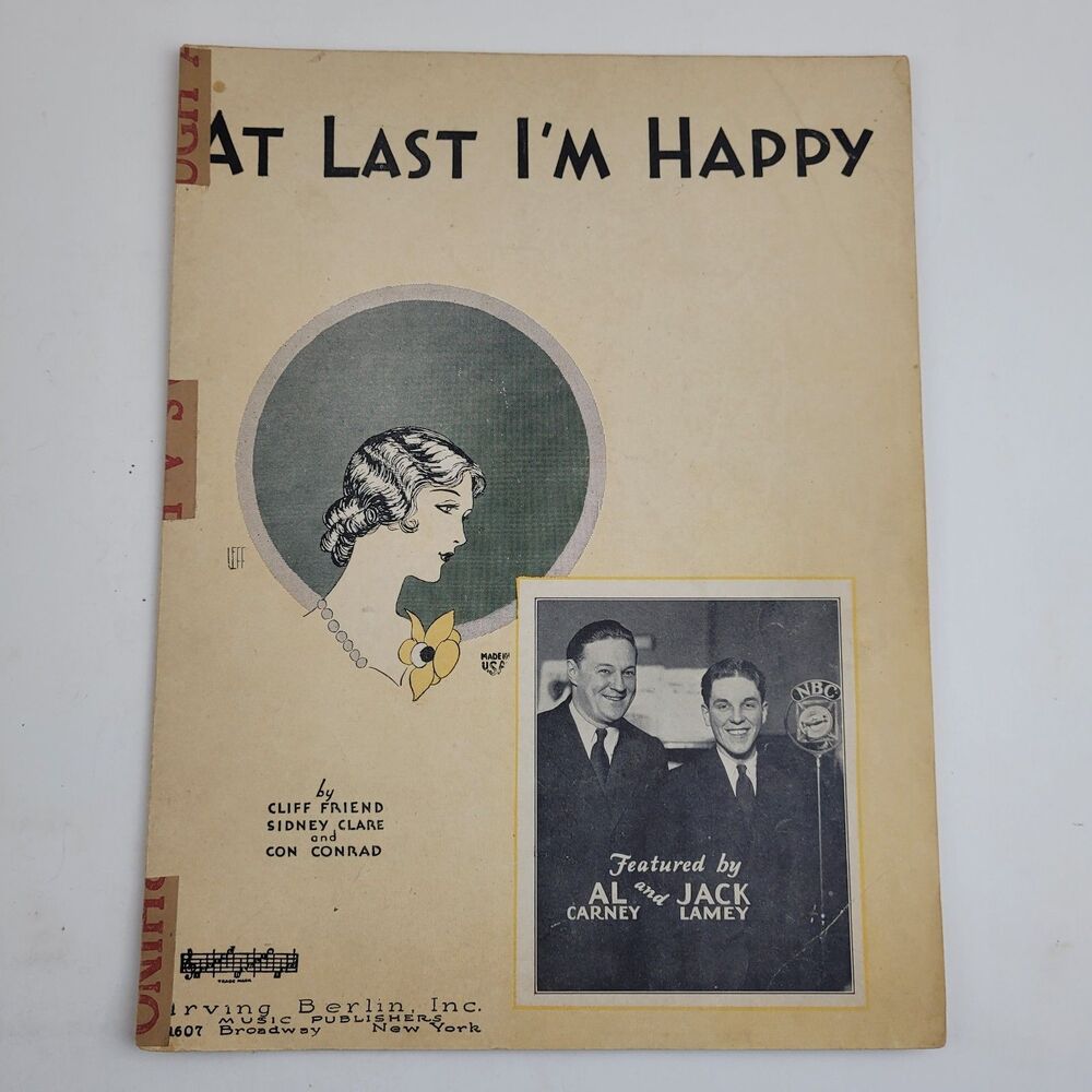 1930 Double Song Music Sheet Music (At Last I'm Happy / Stolen Moments #SM3